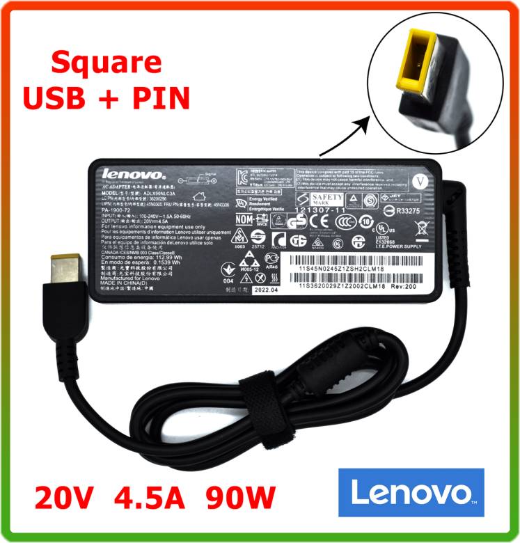 Блок питания для ноутбука Lenovo20V4.5A 90W (DC Square USB+PIN) - фото фото фото 0