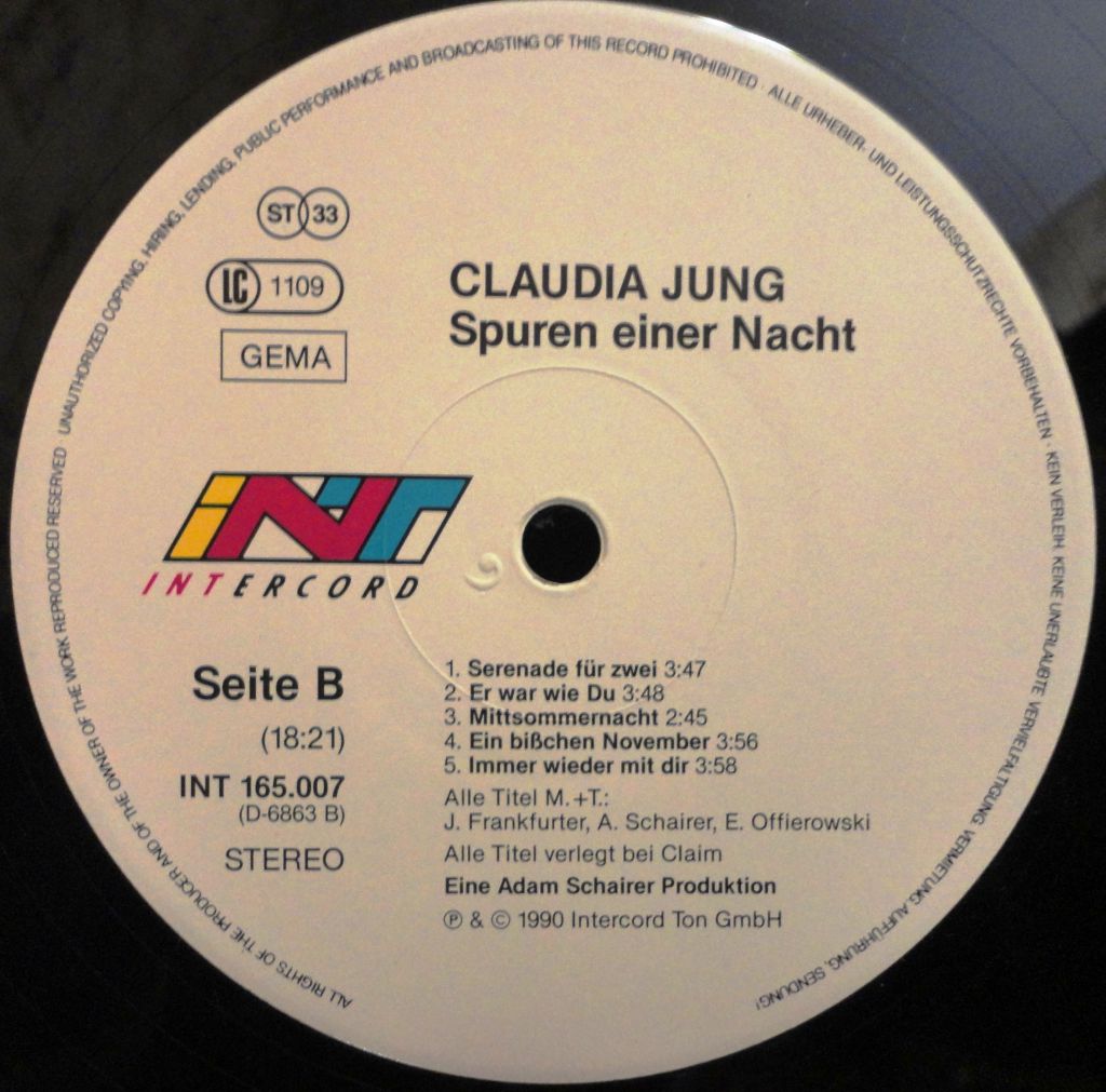 Claudia Jung - Spuren Einer Nacht NM/EX+ - фото фото фото 2