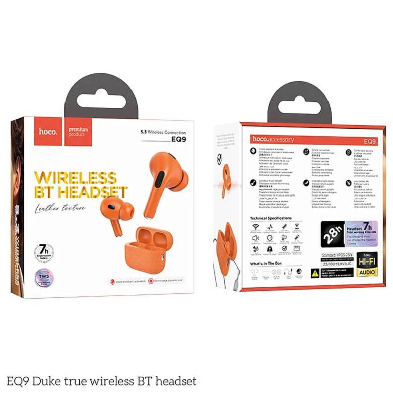 Навушники Bluetooth бездротові Hoco EQ9 вакуумні з мікрофоном Orange - фото фото фото 2