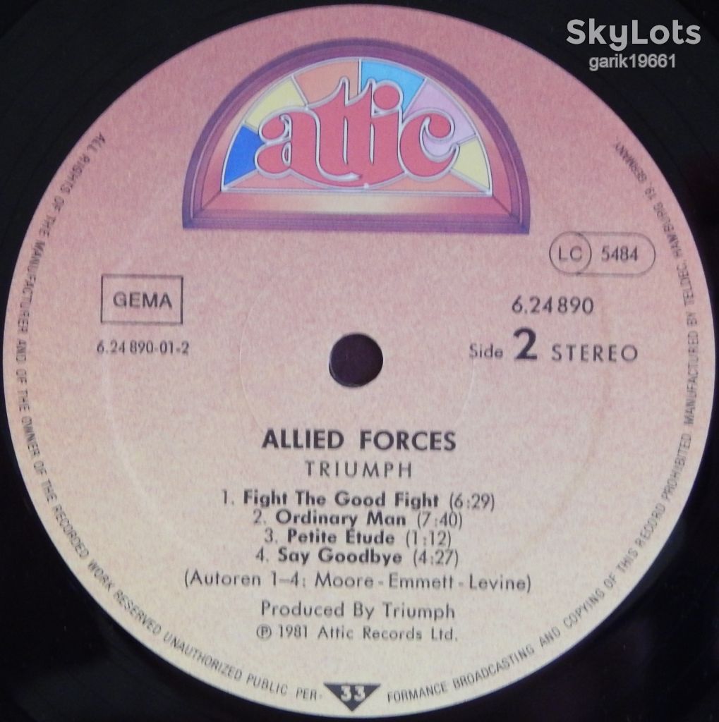 Triumph – Allied Forces   (Attic – 6.24890, Germany) inner sleeve EX+/NM- - фото фото фото 4