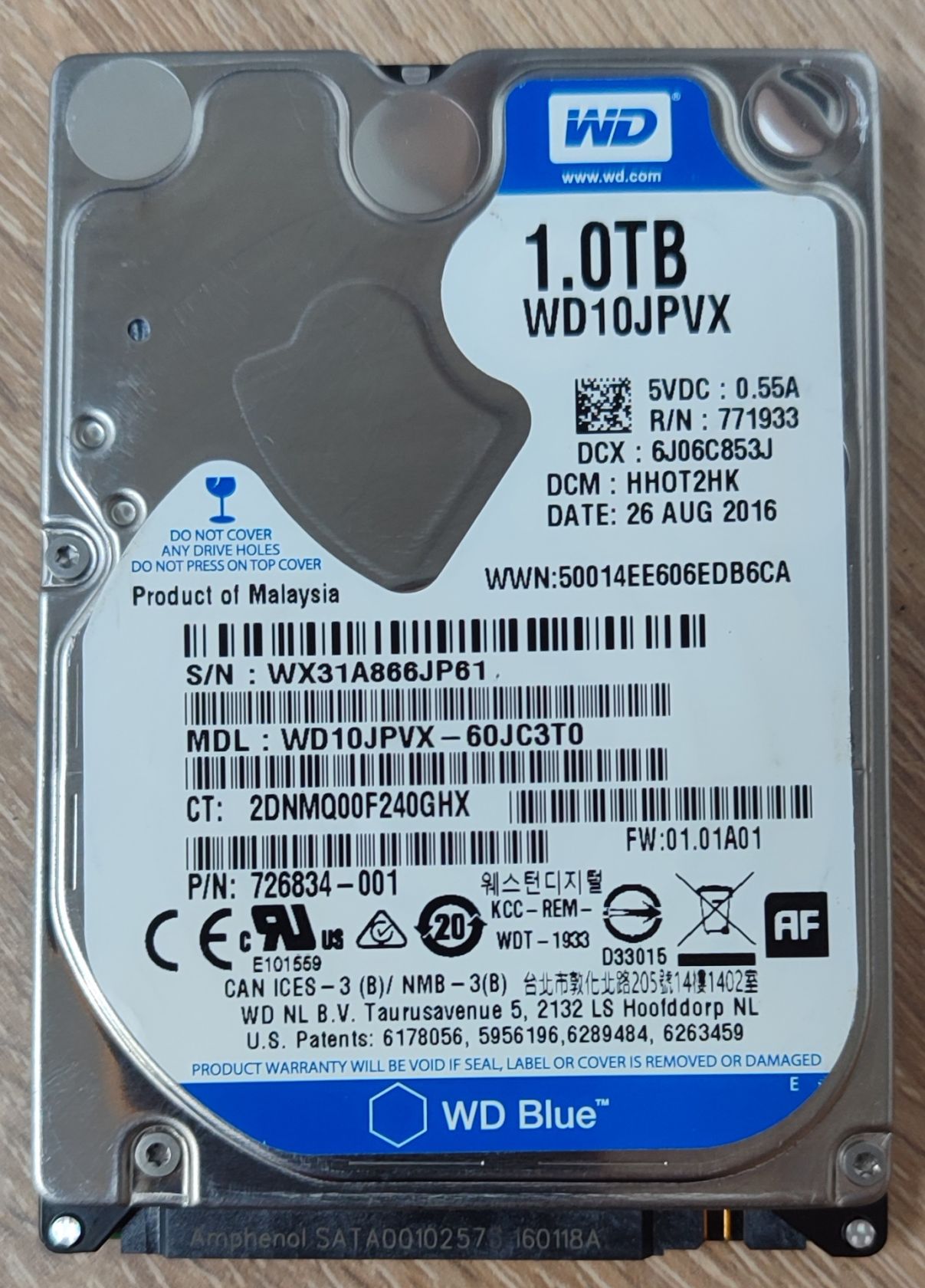 HDD диск 2.5 1TB Western Digital WD10JPVX 5400 8mb - б/в - фото фото фото 0