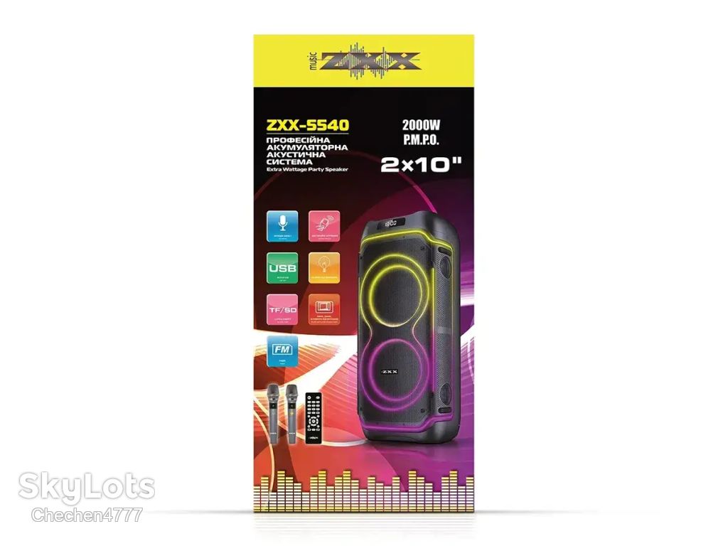 Акустична переносна колонка ZXX-5540 100Вт 2×10″ USB/TWS/TF/REC/LED/EQ/FM/BT/2MIC/ДК - фото фото фото 0