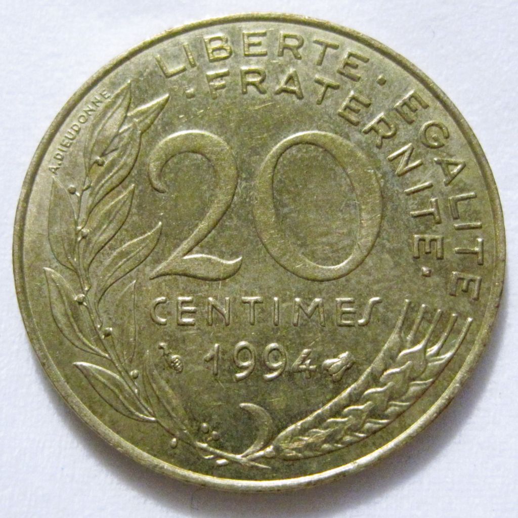 Франція 20 сантимів 1994 року Бджола #6П1425 - фото фото фото 0