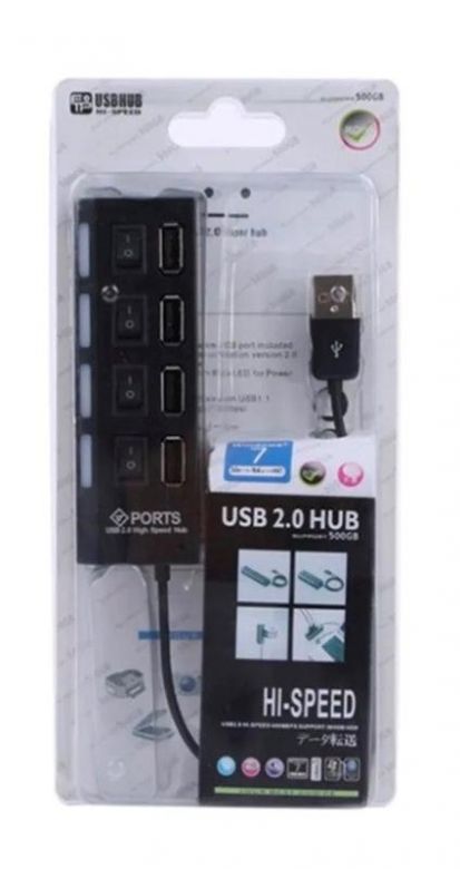 HUB USB2.0 4 USB з перемикачем Plastic USB-A 1M Чорний - фото фото фото 1