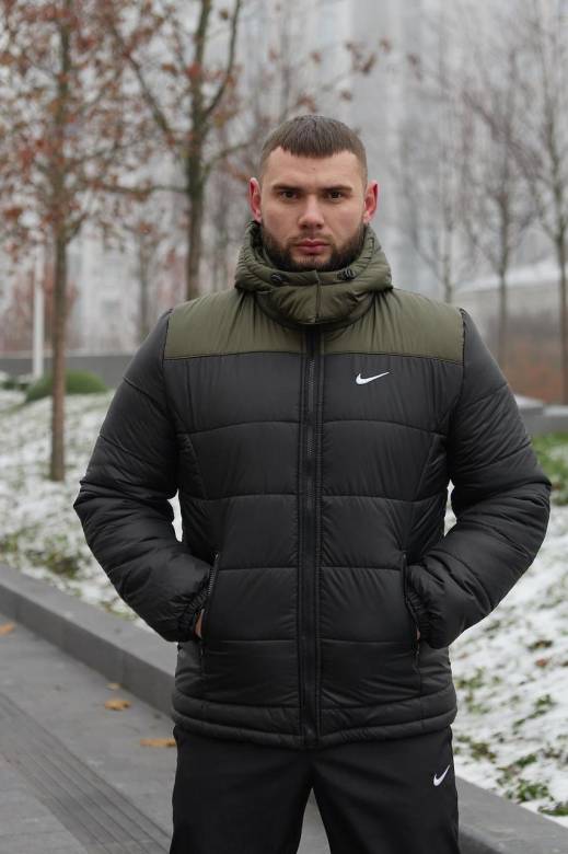 Куртка зимняя мужская "Frost" Nike хаки-черная Всегда в наличии  - фото фото фото 0