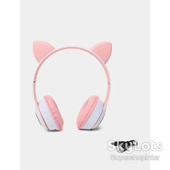 Беспроводные наушники с кошачьими ушками Cat MZ-023 Гарнитура RGB подсветкой FM microSD Розовые - фото фото фото 1