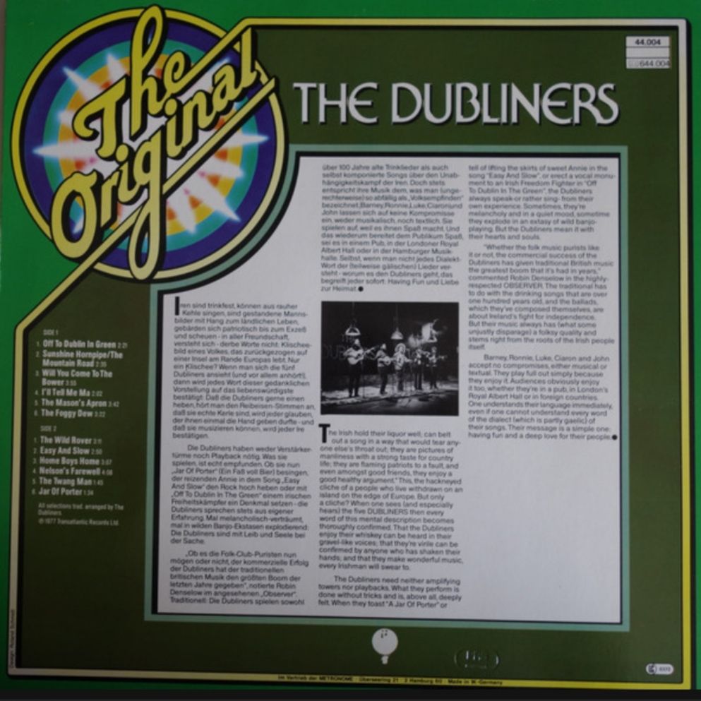 The Dubliners - The Original Dubliners - 1973-76.  (LP). 12. Vinyl. Пластинка. Germany - фото фото фото 1