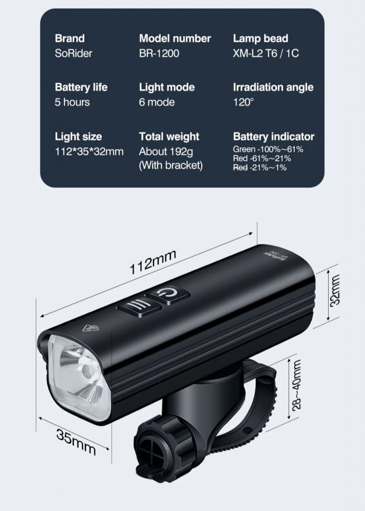 Велосвітло, Фонарік, Велофара Towild BR800, SoRider BR-1200 - фото фото фото 7