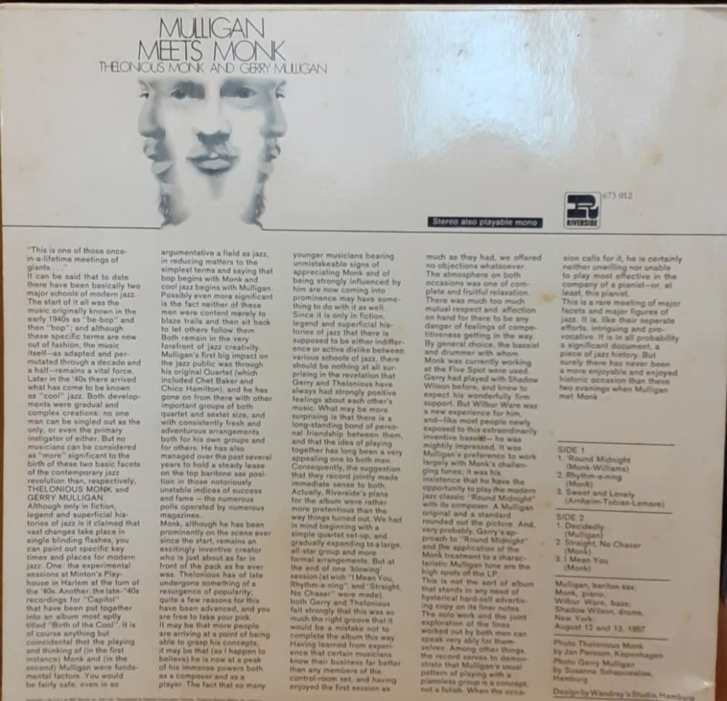 Платівка  Thelonious Monk And Gerry Mulligan – Mulligan Meets Monk - фото фото фото 1