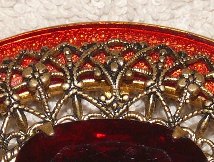Прорезная Бронза, Эмаль Гильоше. Крупная Старинная Брошь. СССР или Чехословакия. - фото фото фото 1