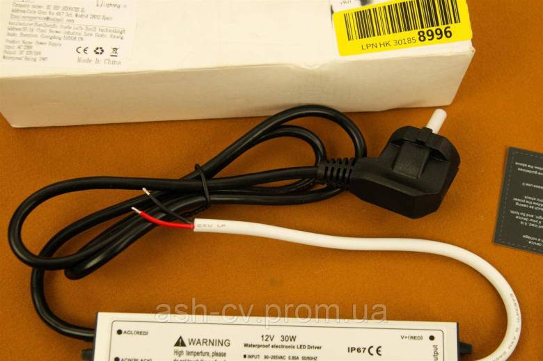 Блок живлення, драйвер, для, LED, стрічок, 12V, 2.5A, 30W, Waterproof, IP67 - фото фото фото 3