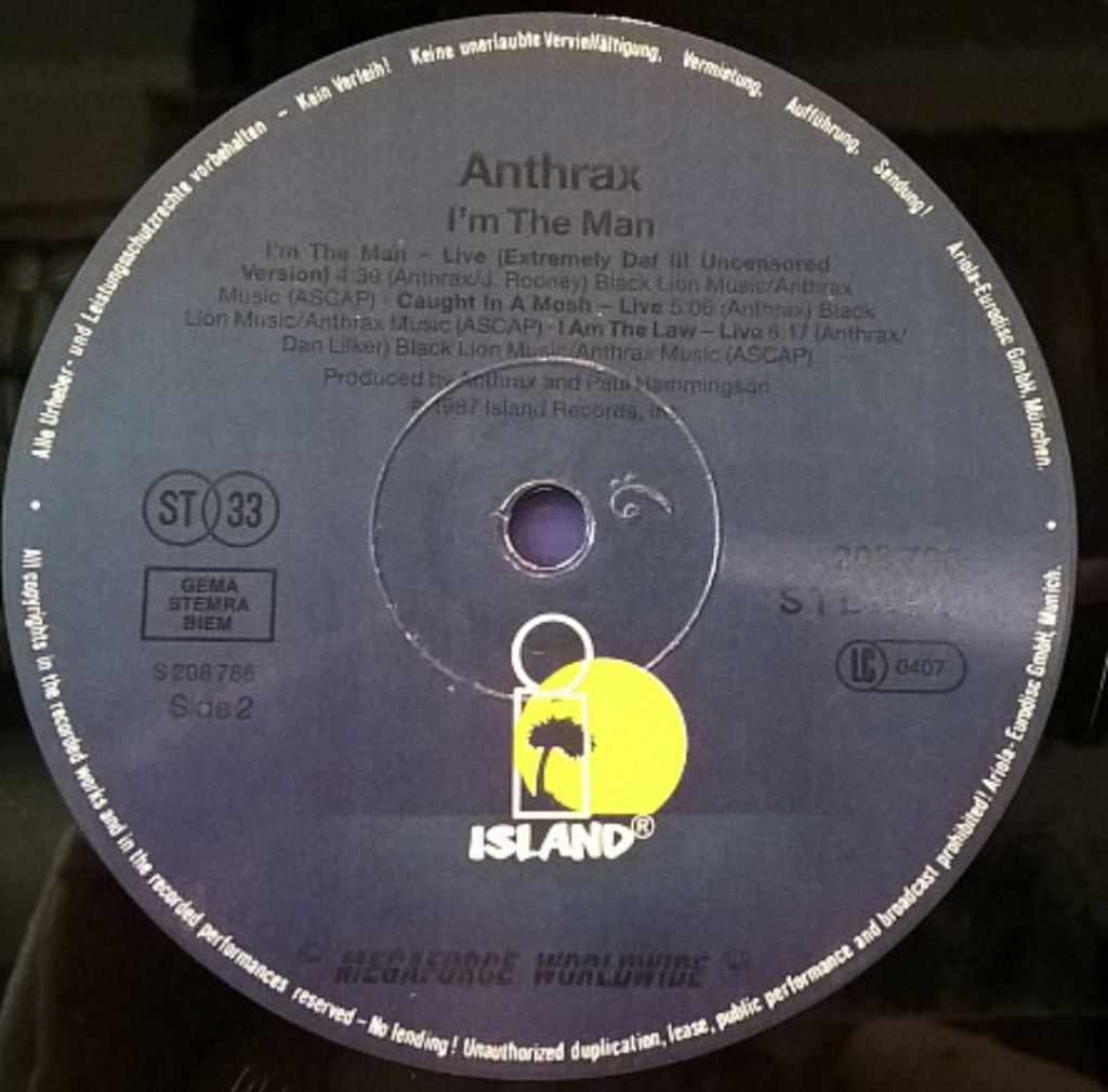 Anthrax - I'm The Man - 1987.  (LP). 12. Vinyl. Пластинка. Europe - фото фото фото 3