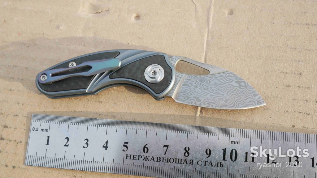 Antler, Titanium + carbon, Damascus vg10, EDC, Slip Joint - фото фото фото 2