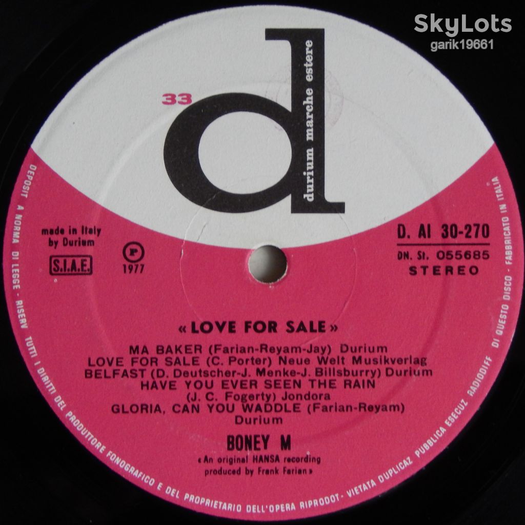 Boney M. – Love For Sale  (Durium – D. AI 30-270, Italy) EX/EX+ - фото фото фото 2