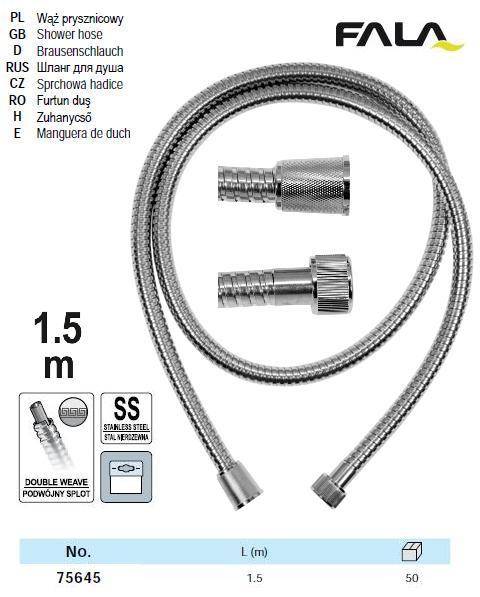 Шланг для душа нержавейка гофра G 1/2 l1,5 м FALA-75645 - фото фото фото 0