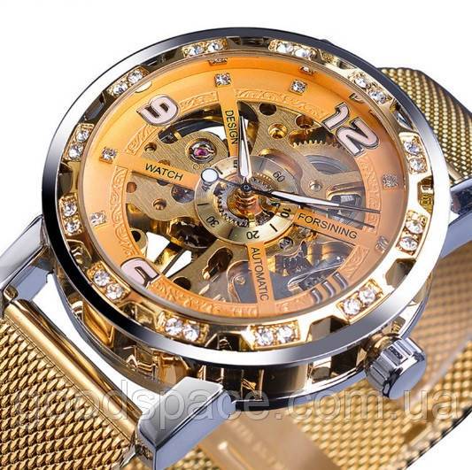 Наручний жіночий годинник механічний Forsining скелетон з відкритим механізмом і камінчиками - фото фото фото 6