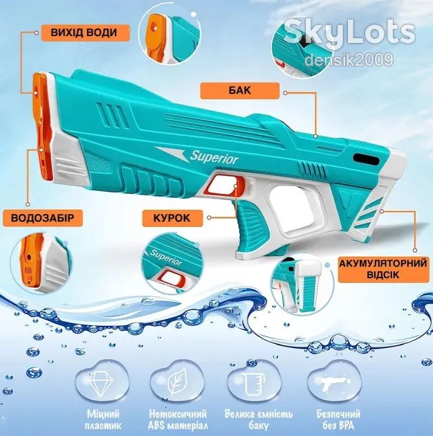 Водяний електричний автомат на акумуляторі Superior. Бластер з автоматичним насосом. - фото фото фото 9