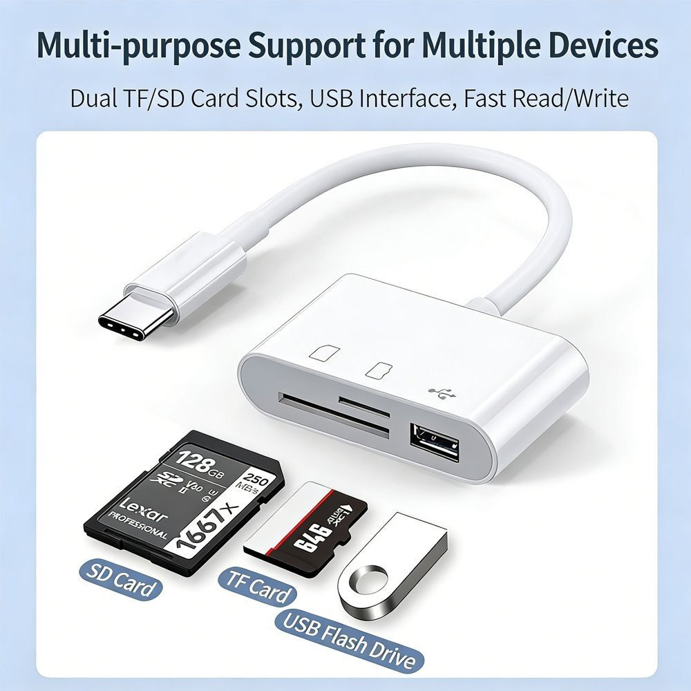 /-КАРТ-РІДЕР OTG USB-C для ДВУХ КАРТ ПАМ'ЯТІ TFTcard + CDcard та ФЛЕШКИ-// - фото фото фото 0