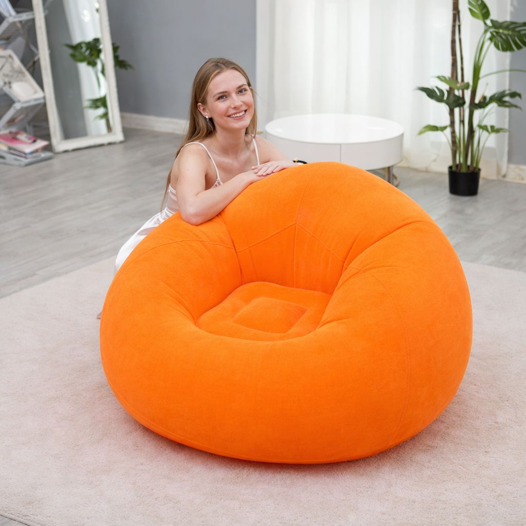 Надувне крісло-пуф Inflatable Sofa / Надувне крісло-мішок 110×110×85 см Помаранчевий - фото фото фото 4