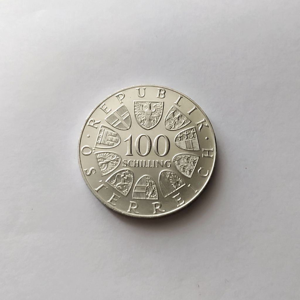 100 ШИЛЛИНГОВ АВСТРИЯ 1977 состояние UNC серебро РЕДКАЯ!!! - фото фото фото 1