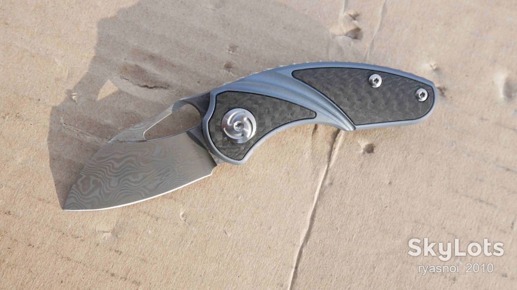 Antler, Titanium + carbon, Damascus vg10, EDC, Slip Joint - фото фото фото 12