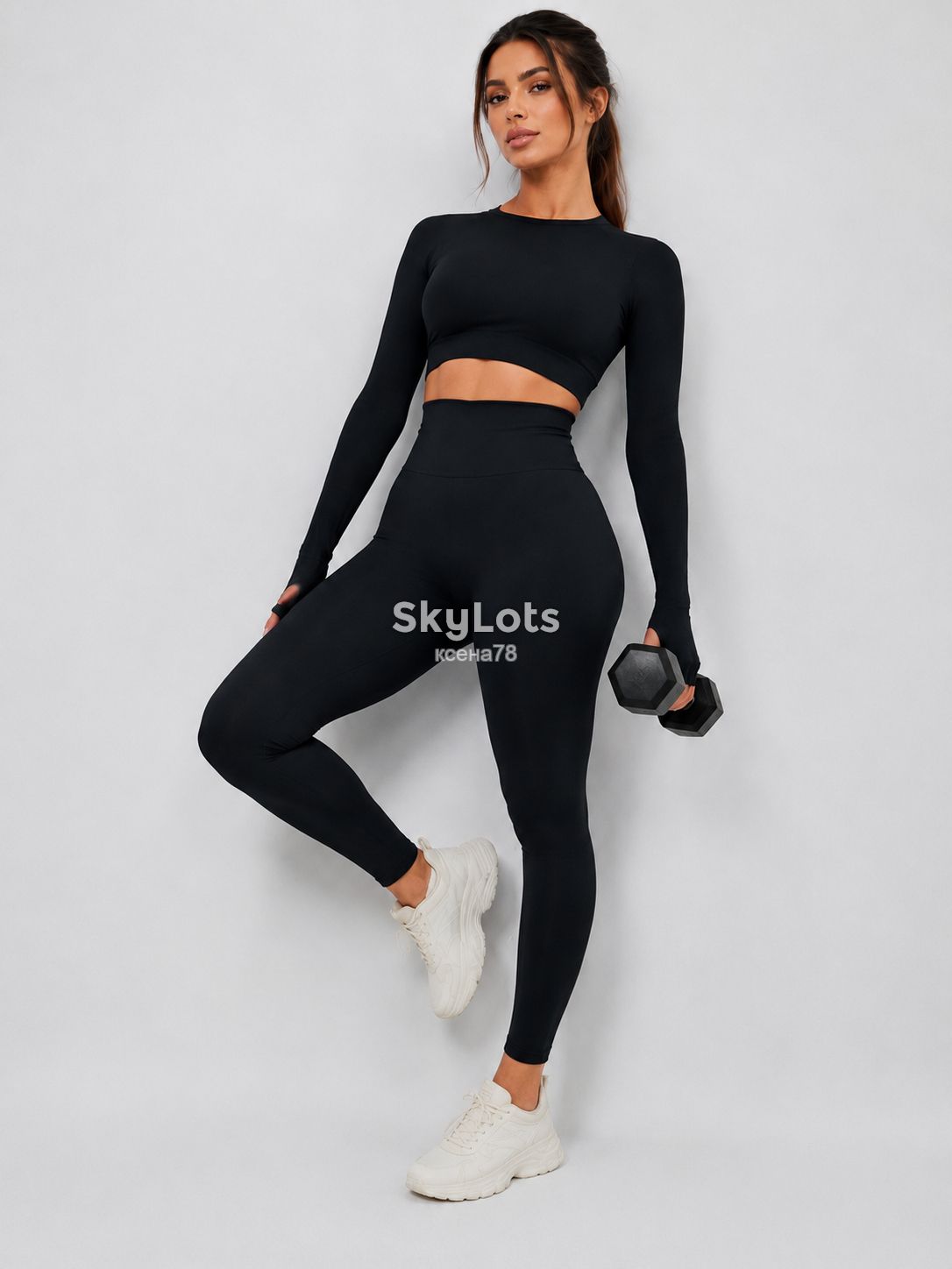 Кроп-топ лонгслів Longsleeve з отворами для пальців, Black-Black  Розмір L/XL - фото фото фото 1