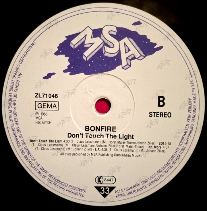 Bonfire - Don't Touch The Light - 1986.   (LP). 12. Vinyl. Пластинка. Germany. - фото фото фото 5