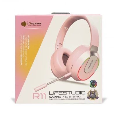 Наушники Bluetooth DEEPBASS R11 с RGB подсветкой Розовые - фото фото фото 4