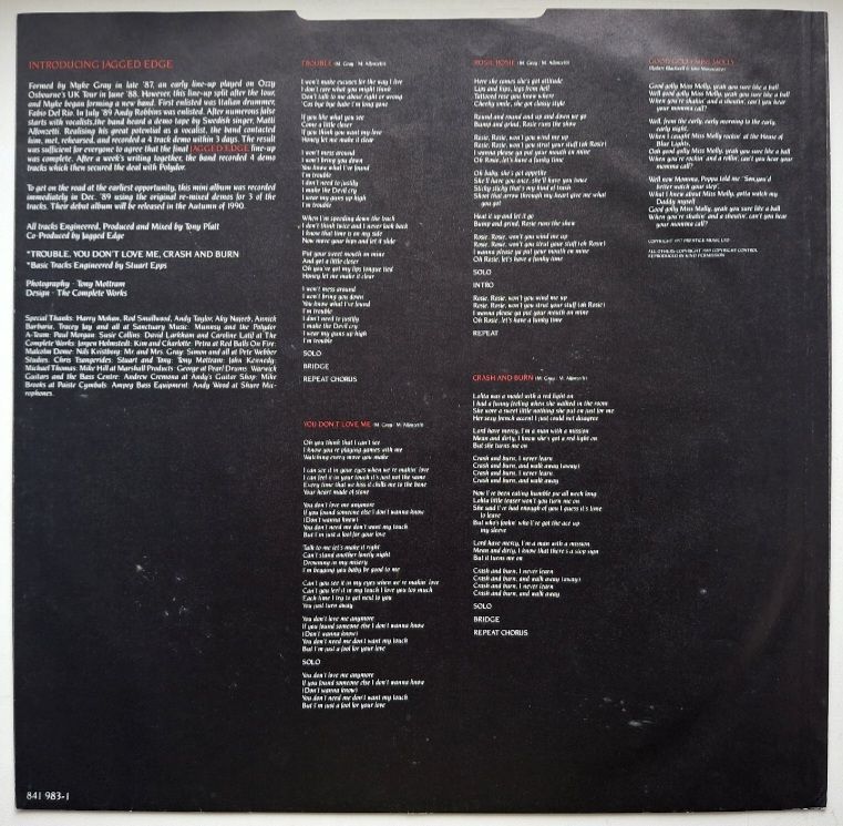 Jagged Edge - Trouble - 1989.   (LP). 12. Vinyl. Пластинка. UK. Rare. - фото фото фото 3