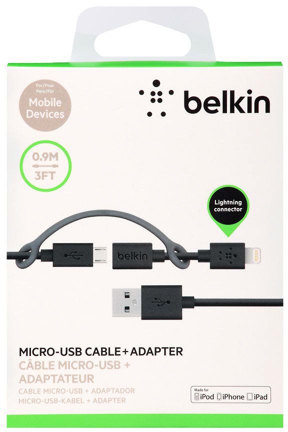 Интерфейсный кабель USB 2в1 0,9м BELKIN microUSB-iPhone - фото фото фото 1