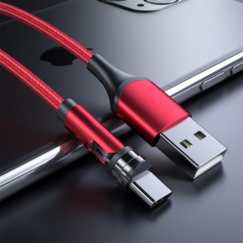 Кабель магнитный красный 1M Cable+Type-C Plug,вращающийся 540град. - фото фото фото 1