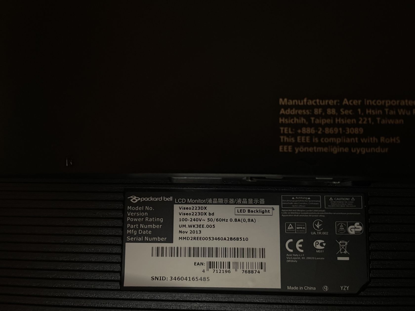 21.5” FHD Packard Bell Viseo 223DX DVI VGA - фото фото фото 1
