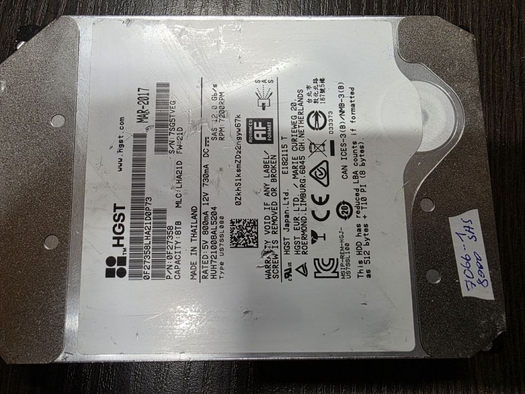 8000Gb 8Tb 3,5 SAS 12Gb HGST 0F27358 жорсткий диск   (7066-1) - фото фото фото 0