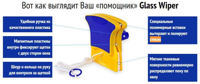 Магнитная щетка для мытья окон с двух сторон одновременно - фото фото фото 1
