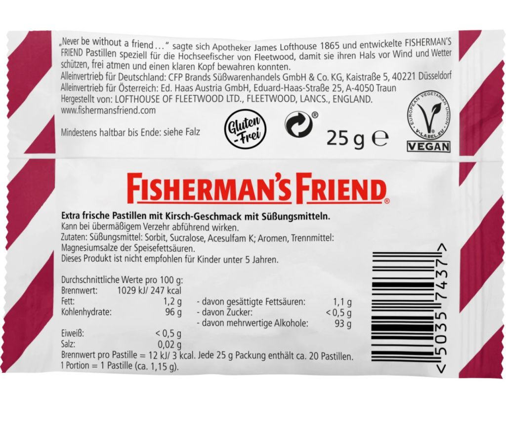 М’ятні цукерки Fisherman`s Friend CHERRY зі смаком вишні без цукру 25 г - фото фото фото 1