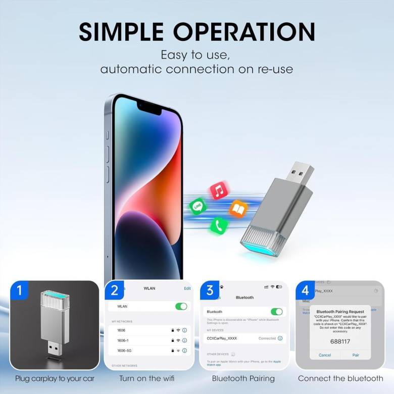 Беспроводной адаптер Carplay FEisca для Apple, превращает проводной адаптер Carplay в беспроводной д - фото фото фото 2