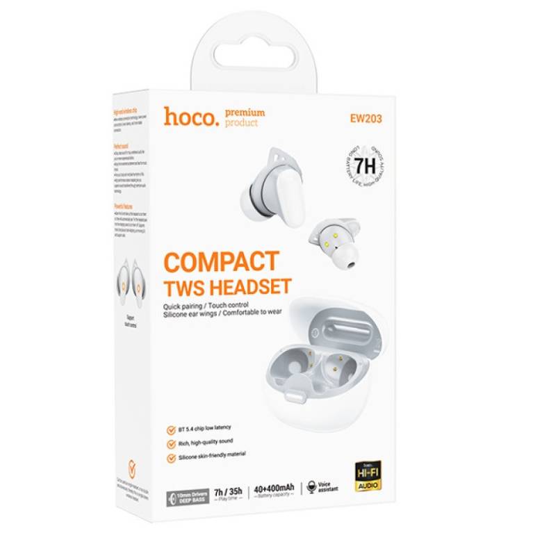 Навушники Bluetooth бездротові Hoco EW203 вакуумні з мікрофоном White - фото фото фото 2