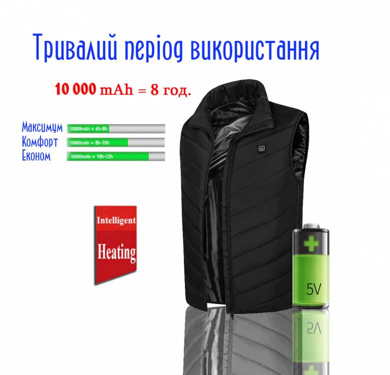 Жилет с подогревом USB-порт, 9 зон подогрева, от PowerBank размер М - фото фото фото 4