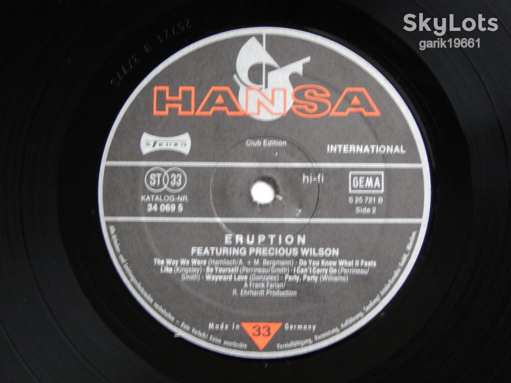 Eruption Featuring Precious Wilson ‎– Eruption   (Hansa International ‎– 25 721 OT, Germany) EX+/EX+ - фото фото фото 3