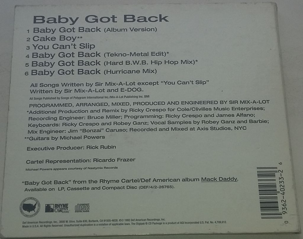 SirMixaLot – Baby Got Back CD, Maxi-Single US - фото фото фото 2
