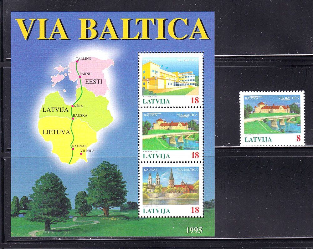 Латвия  1995 г MNH - блок + марка - BALTICA - фото фото фото 0