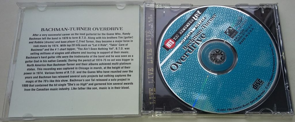 BACHMAN-TURNER OVERDRIVE Hits You Remember Live    CD  US - фото фото фото 1