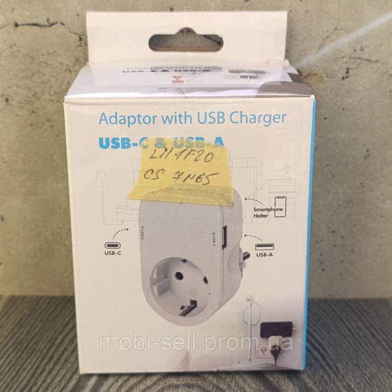 БРАК! Сетевой переходник-адаптер со встроенной USB зарядкой USB-A, USB-C - фото фото фото 0