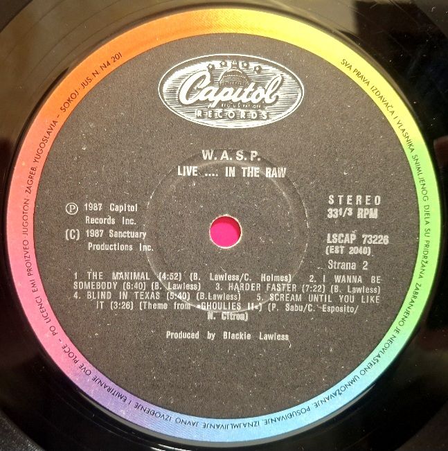 W.A.S.P. - Live... In The Raw - 1987.  (LP). 12. Vinyl. Пластинка. Yugoslavia. - фото фото фото 3