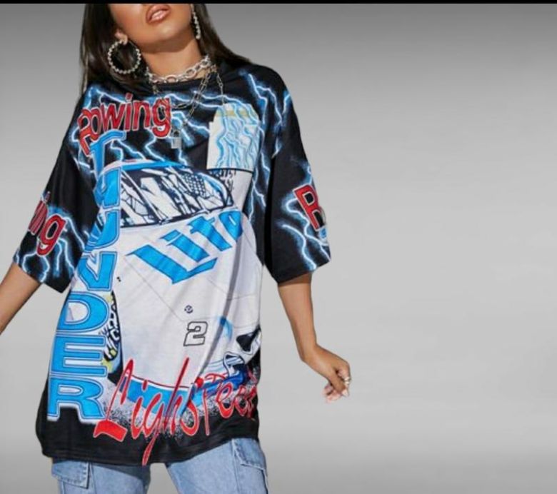 Футболка shein oversize з принтом авто - фото фото фото 2