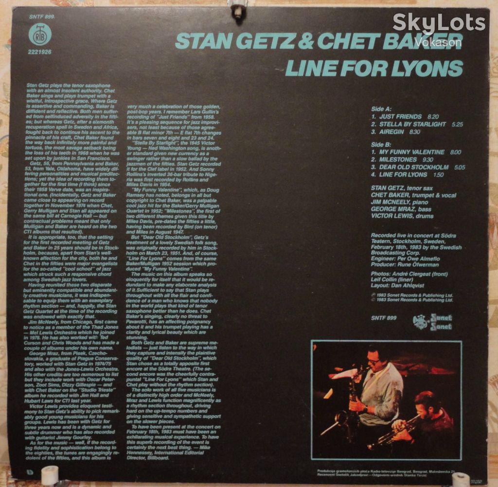 Stan Getz &amp; Chet Baker – Line For Lyons  NM/NM - фото фото фото 2