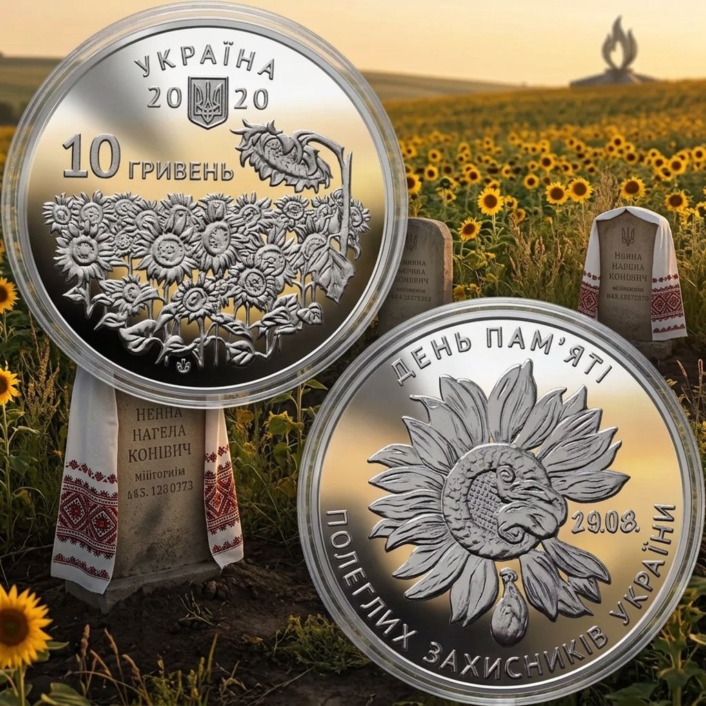 Пам'ятна монета 10 гривень: День пам'яті полеглих захисників України у капсулі  (з ролла) - фото фото фото 0