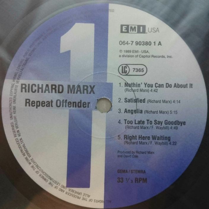 Richard Marx - Repeat Offender - 1989.   (LP). 12. Vinyl. Пластинка. EEC. - фото фото фото 4