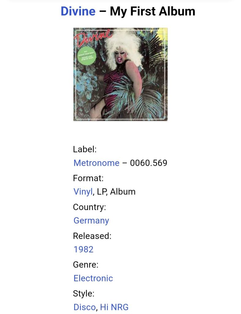 Divine - My First Album - 1982.   (LP). 12. Vinyl. Пластинка. Germany. - фото фото фото 4