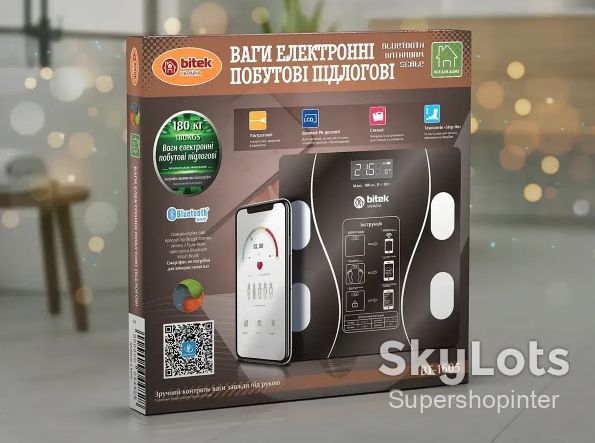 Весы электронные бытовые напольные 180кг стеклянные квадратные LED экран App BITEK BT-1605 - фото фото фото 3